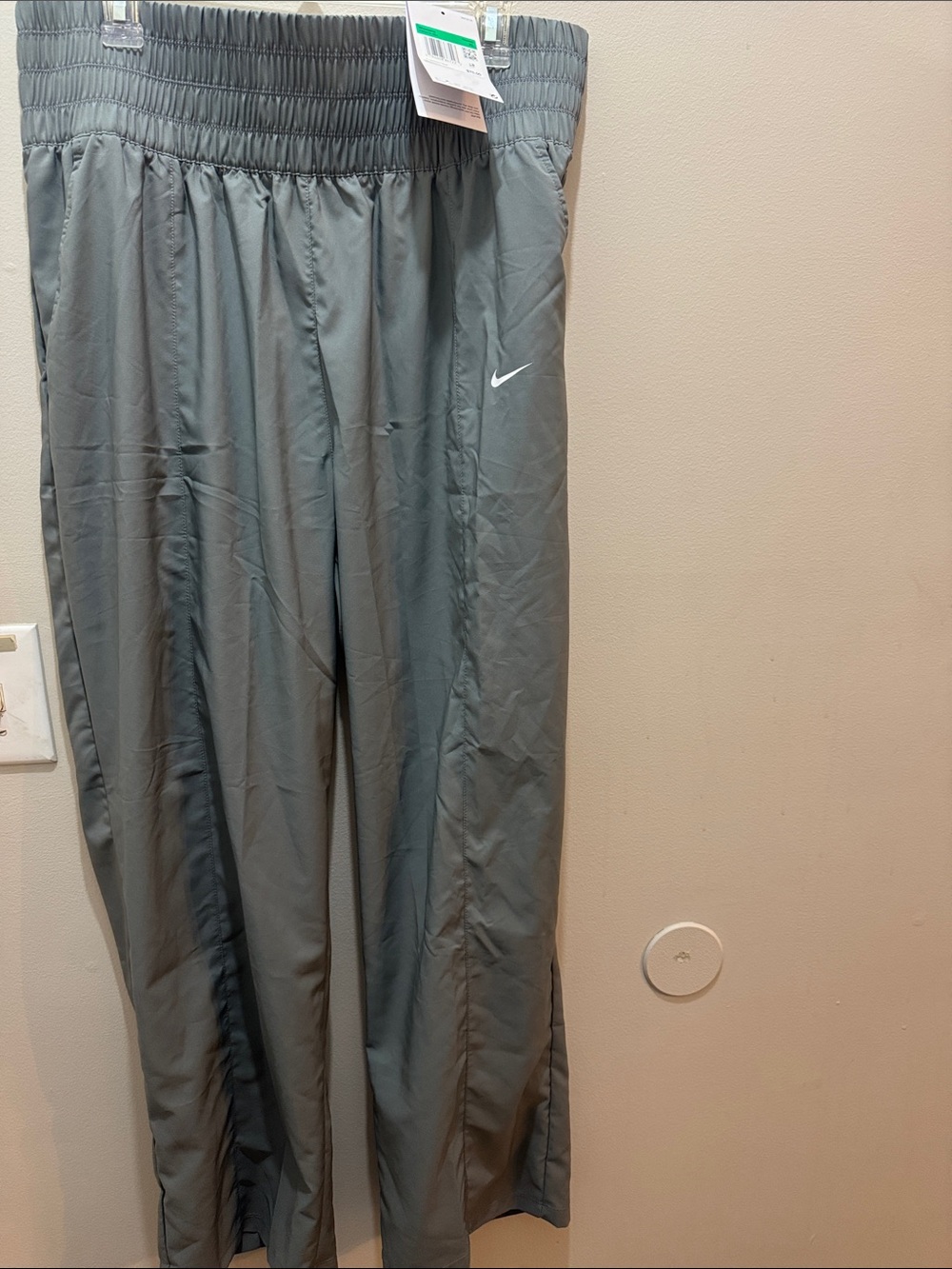 Nike Light Gray Athletic Track Pants with White Swoosh